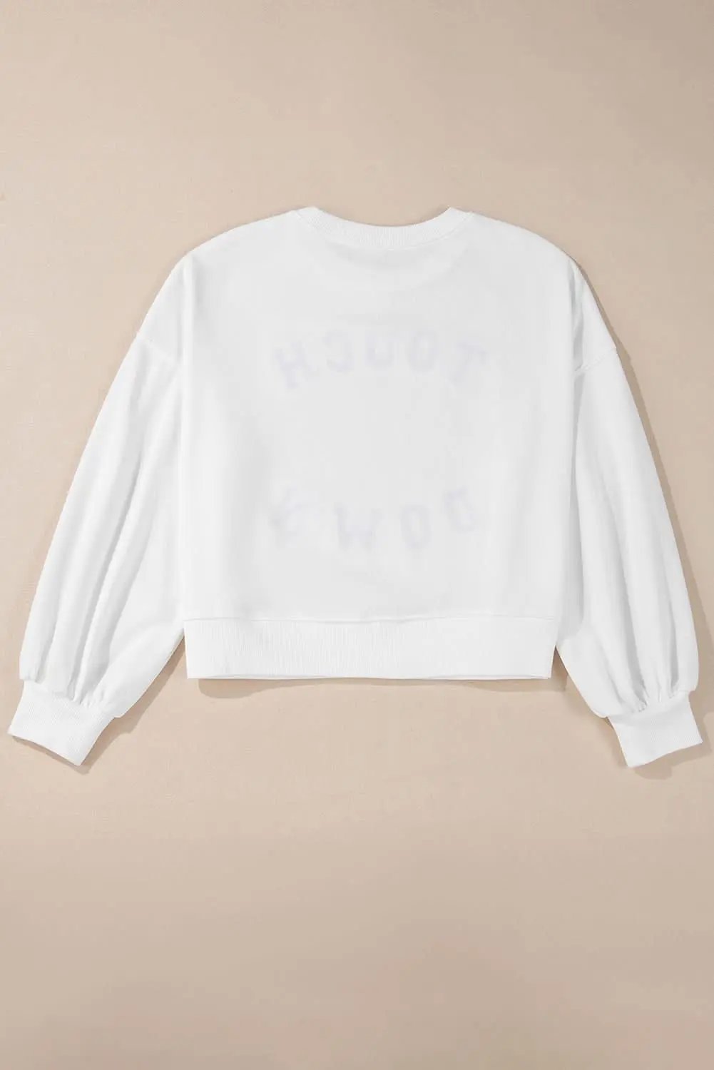 White TOUCH DOWN Football Graphic Pullover Sweatshirt - Love Salve